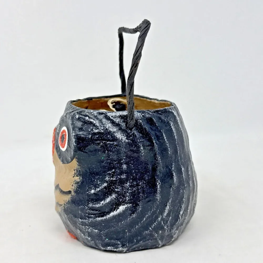 Pottery Barn Kids Paper Mache Owl & Skull Mini Candy Holder Halloween 3x3 Retro